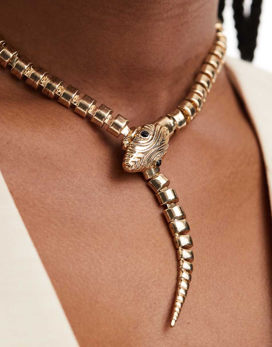 ASOS DESIGN necklace with pull through snake design in gold tone