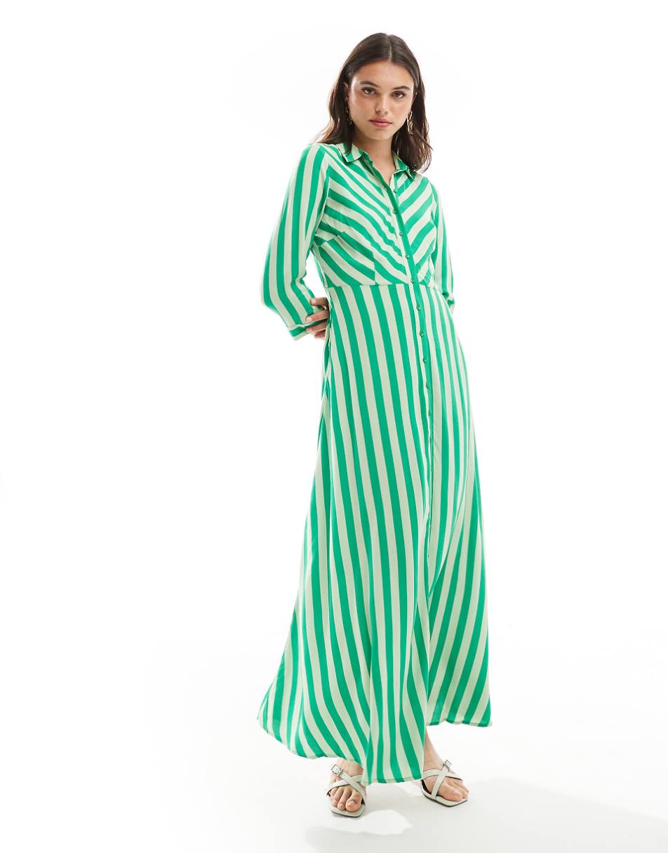 YAS maxi shirt dress in green bold stripe - part of a set