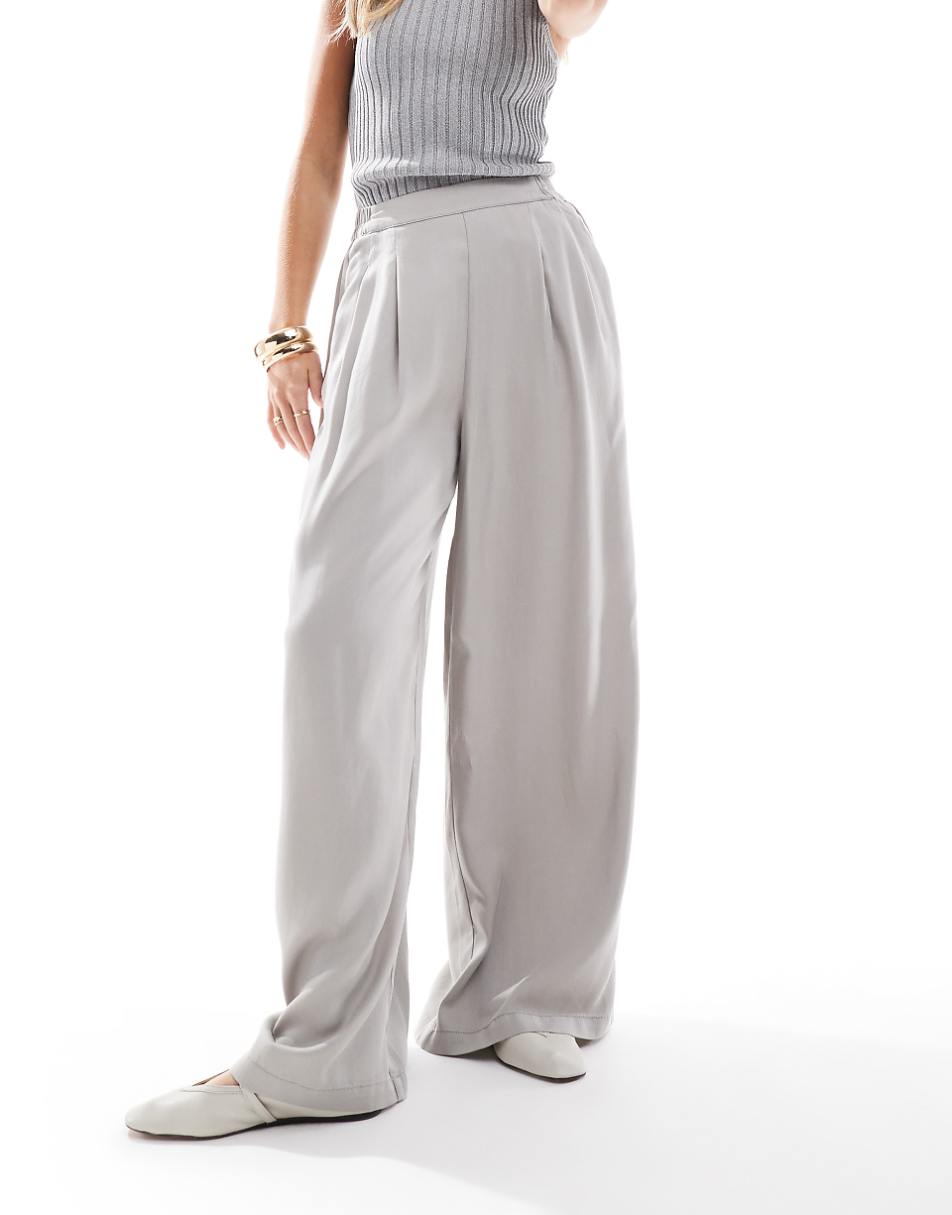 ASOS DESIGN casual wide leg pull on pants in gray