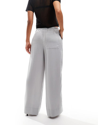 ASOS DESIGN satin pull on pants in silver