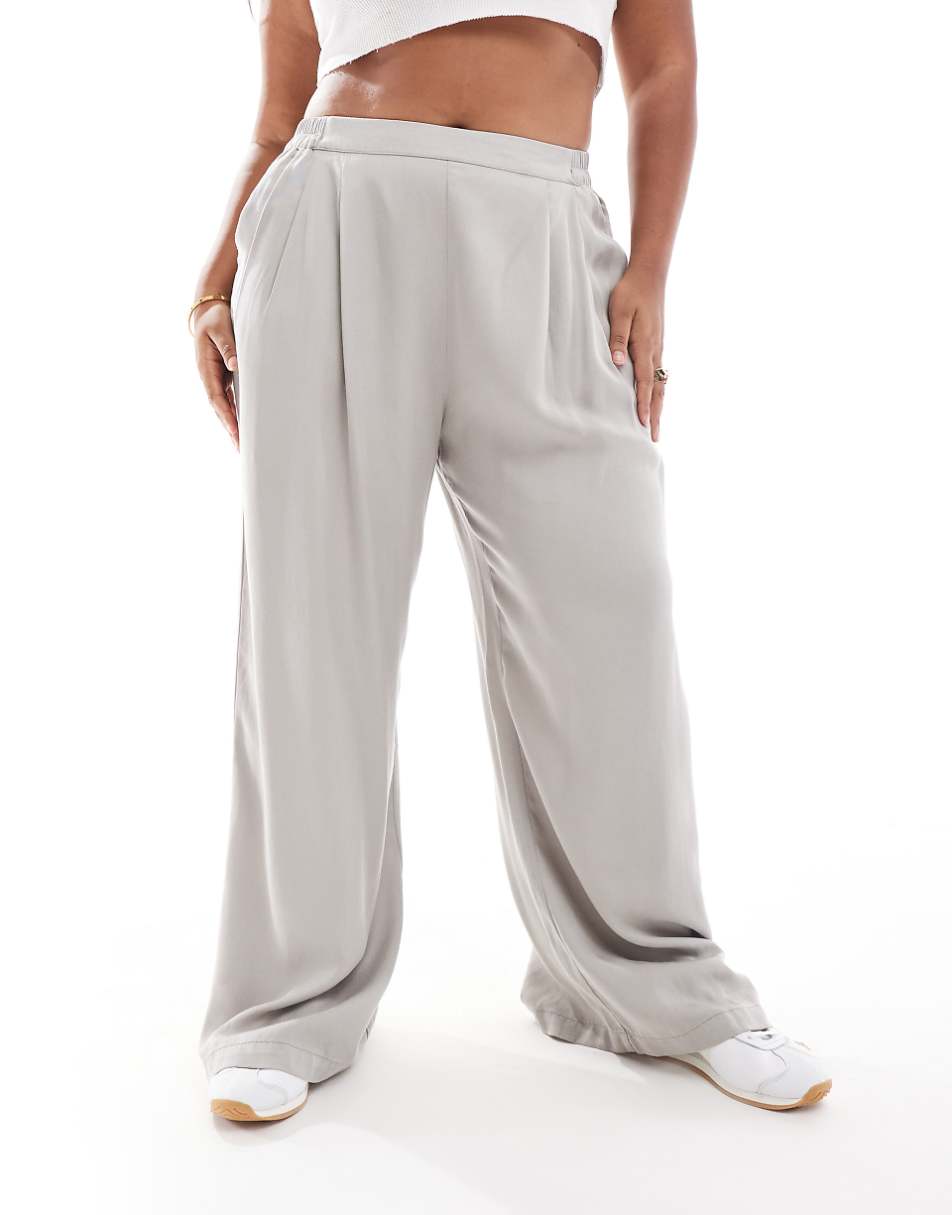 ASOS DESIGN Curve casual wide leg pull-on pants in gray