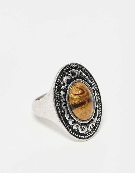 Reclaimed Vintage unisex oversized ring with faux stone in burnished silver