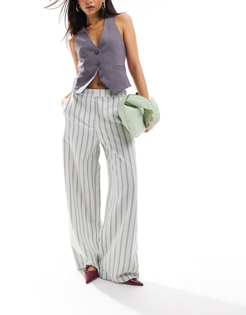 ASOS DESIGN relaxed tailored pants in sage stripe