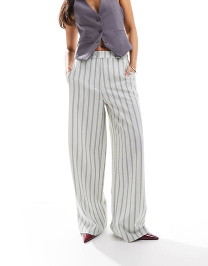 ASOS DESIGN relaxed tailored pants in sage stripe