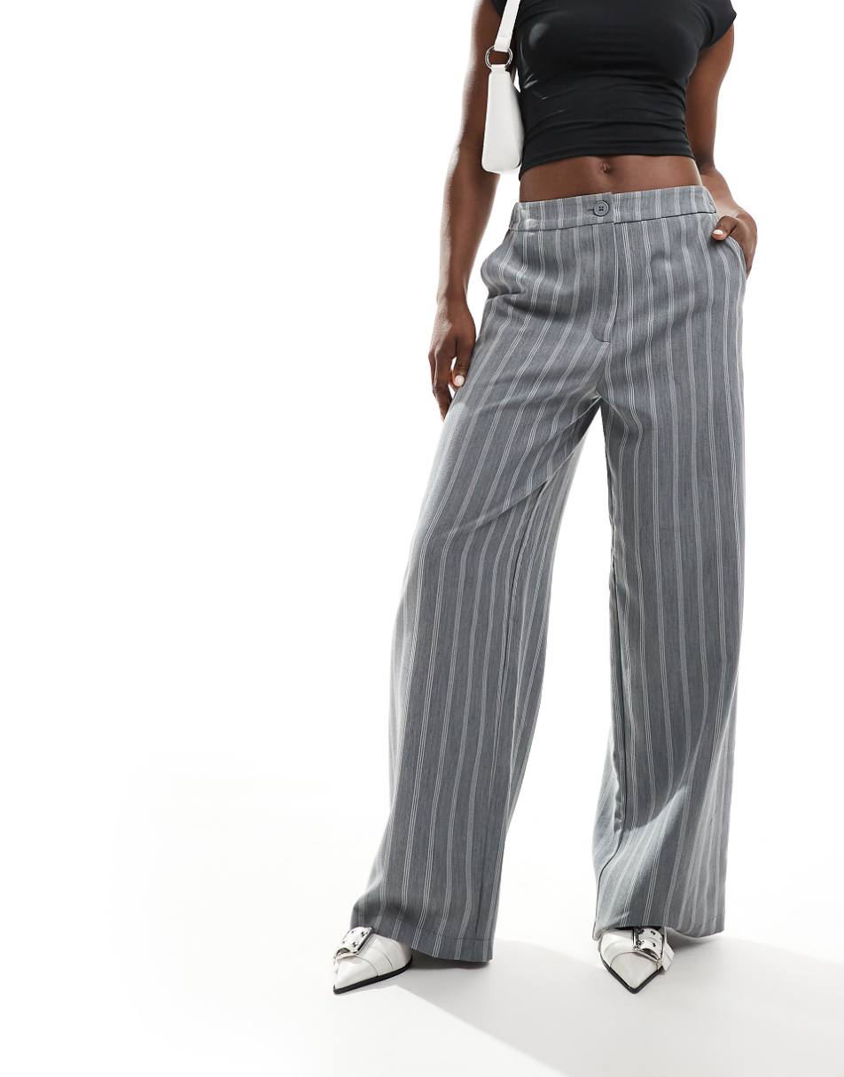 ASOS DESIGN relaxed tailored pants in gray stripe