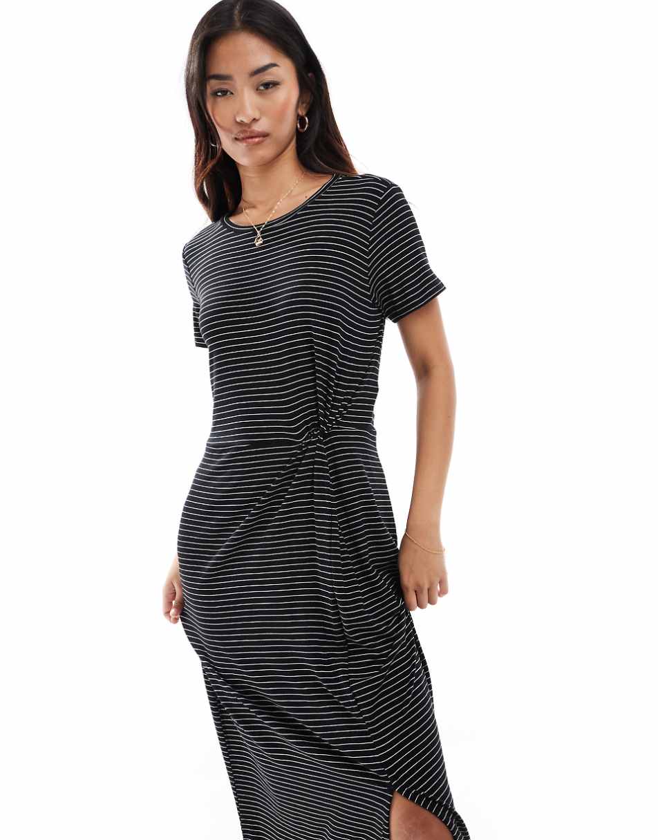 Vero Moda knot front maxi dress in black with white stripes