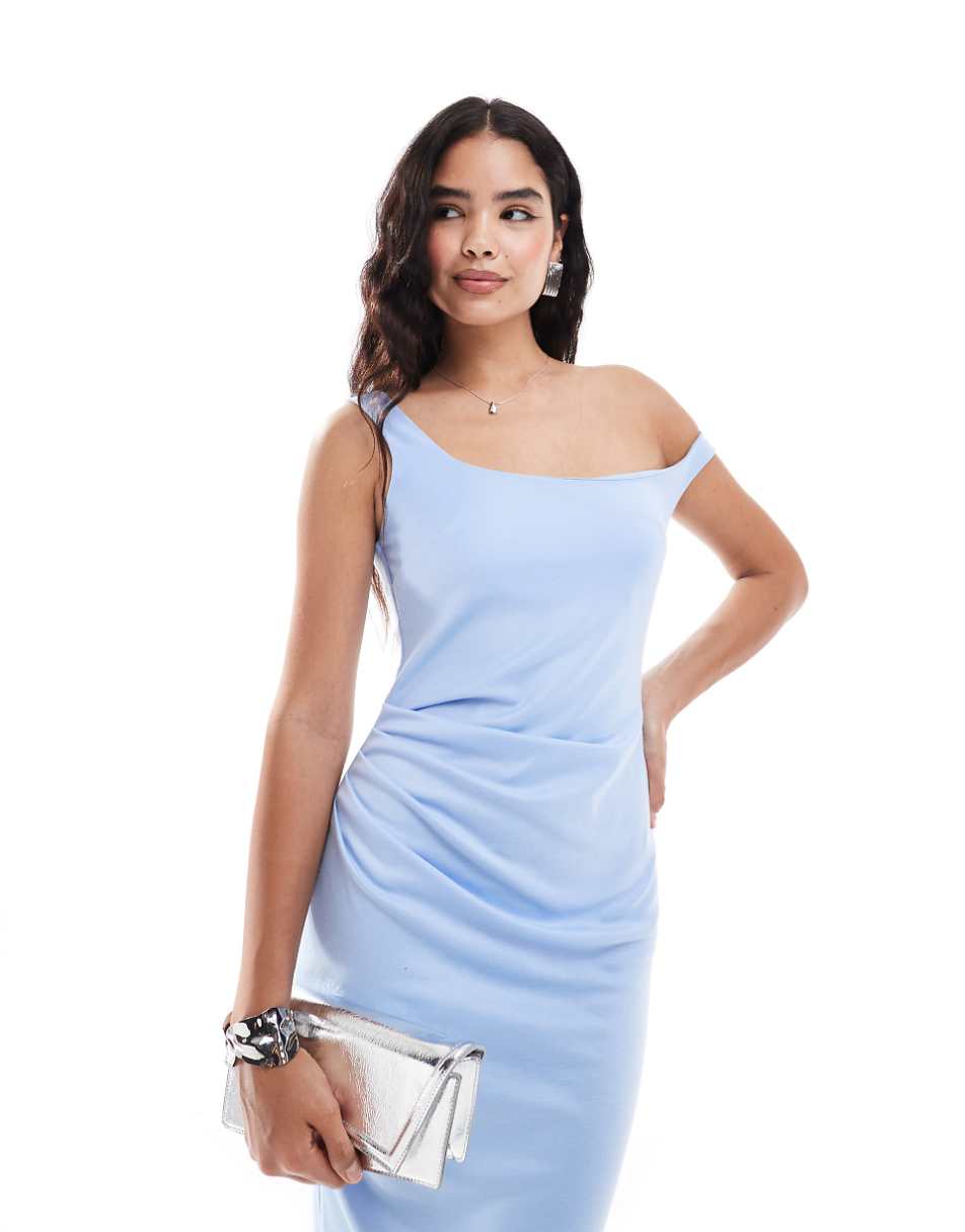 ASOS DESIGN fallen shoulder ponte midi dress in sky blue