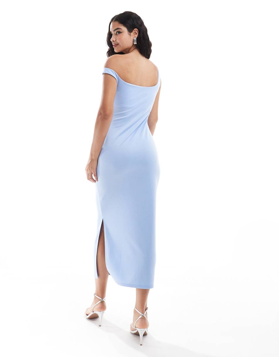 ASOS DESIGN fallen shoulder ponte midi dress in sky blue