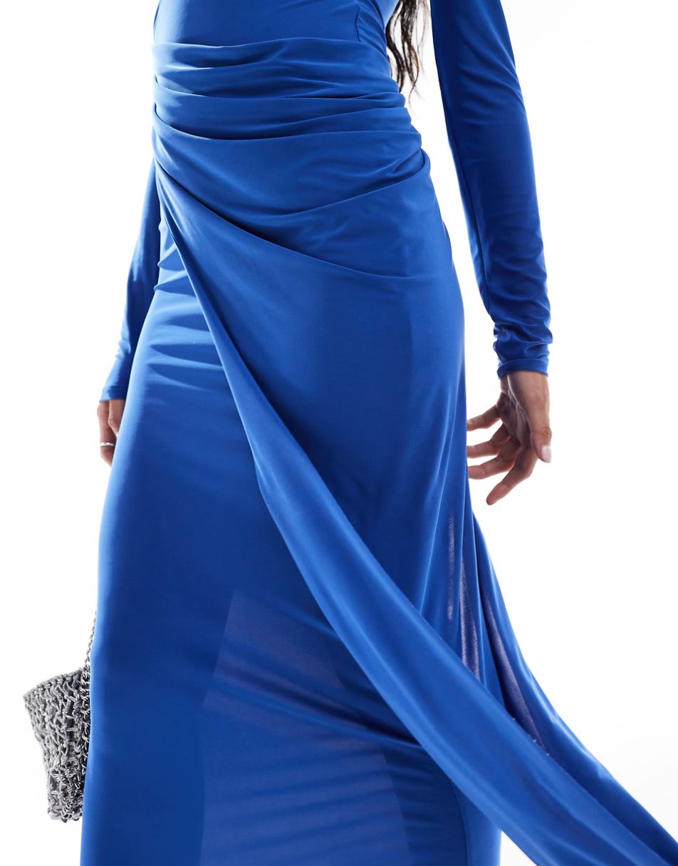 ASOS DESIGN long sleeve drape detail maxi dress in blue