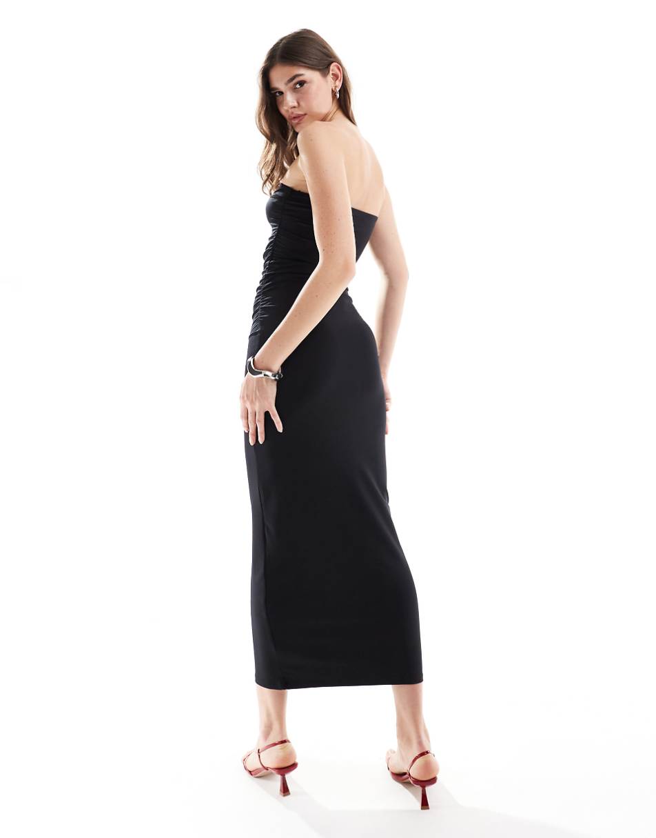 Pull&Bear polyamide sculpt bandeau midi dress in black