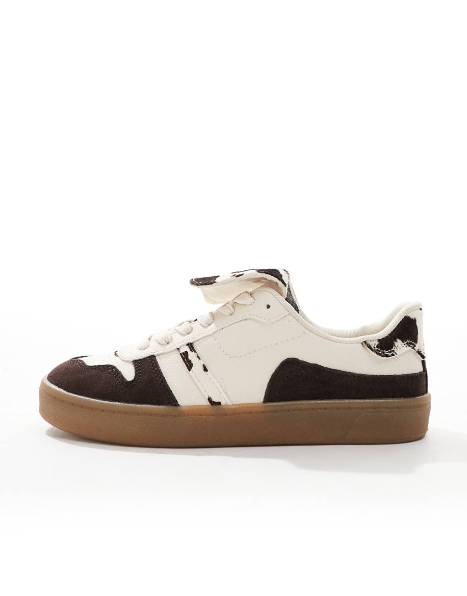 Stradivarius leather sneakers in cow print