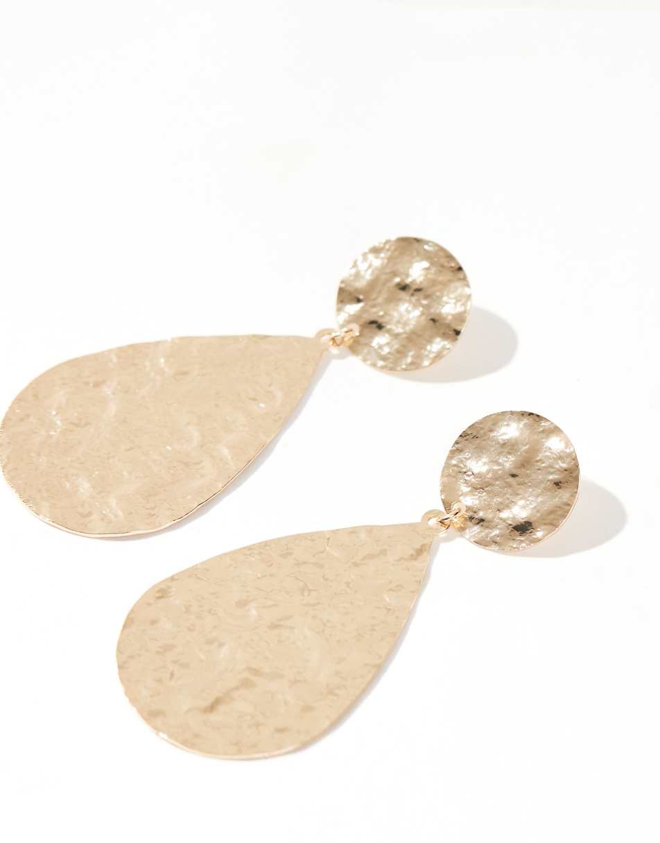 ASOS DESIGN drop earrings with hammered teardrop detail in gold tone