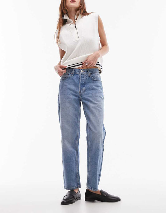 Topshop cropped mid rise Runway jeans in bleach