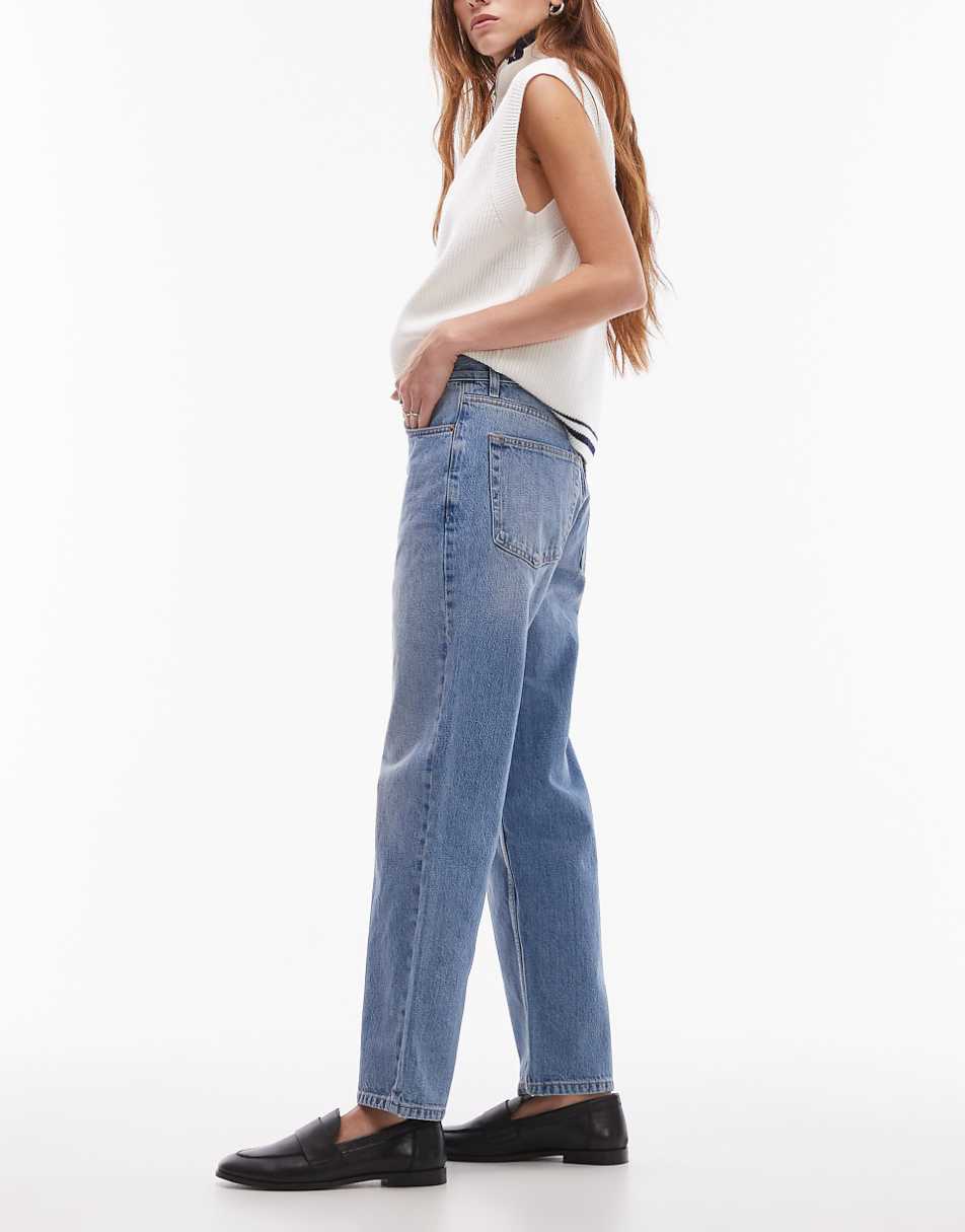 Topshop cropped mid rise Runway jeans in bleach