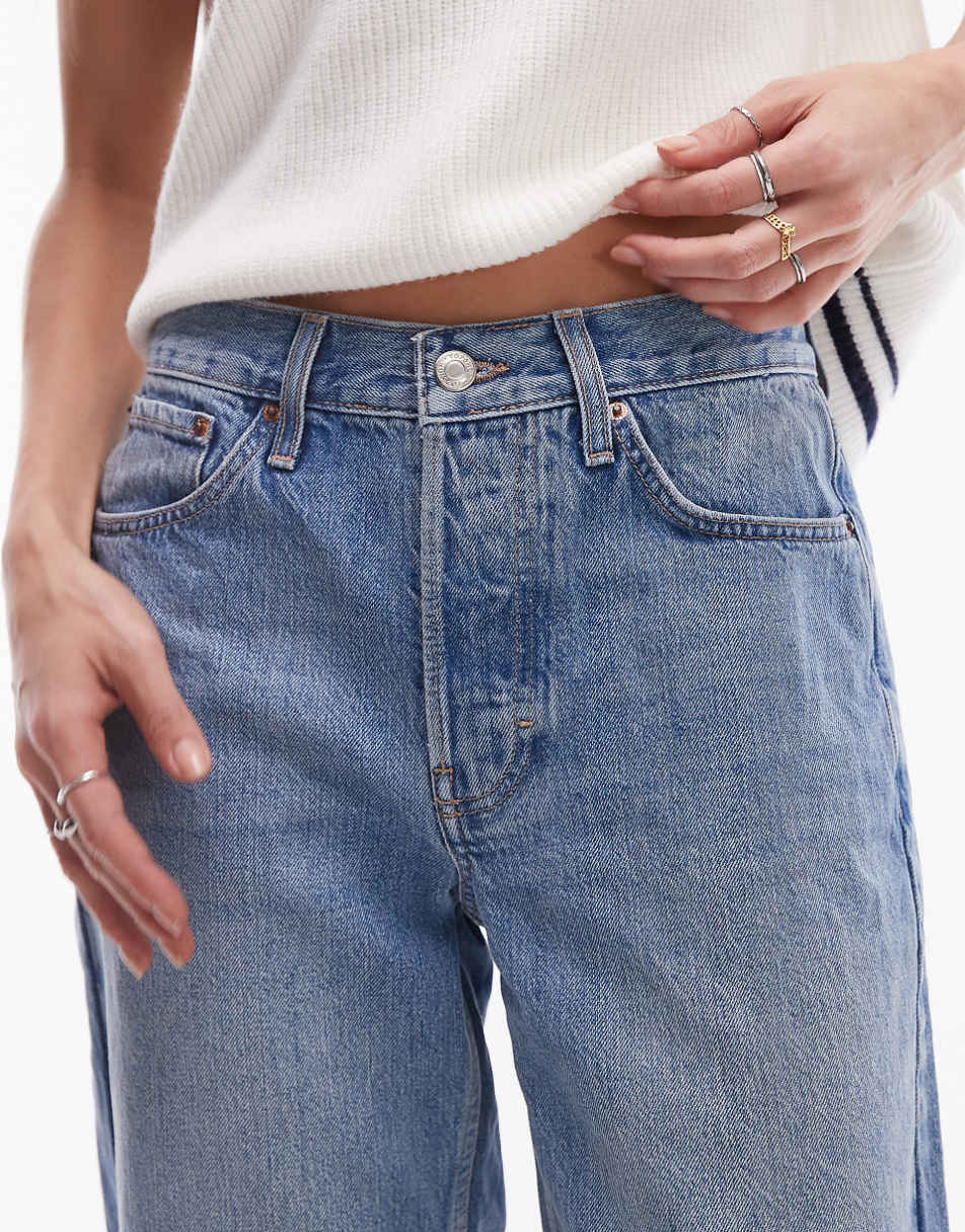 Topshop cropped mid rise Runway jeans in bleach