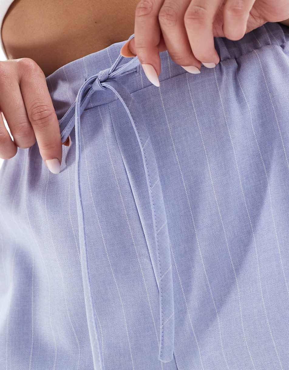 ASOS DESIGN tailored pull on pants in blue and white stripe
