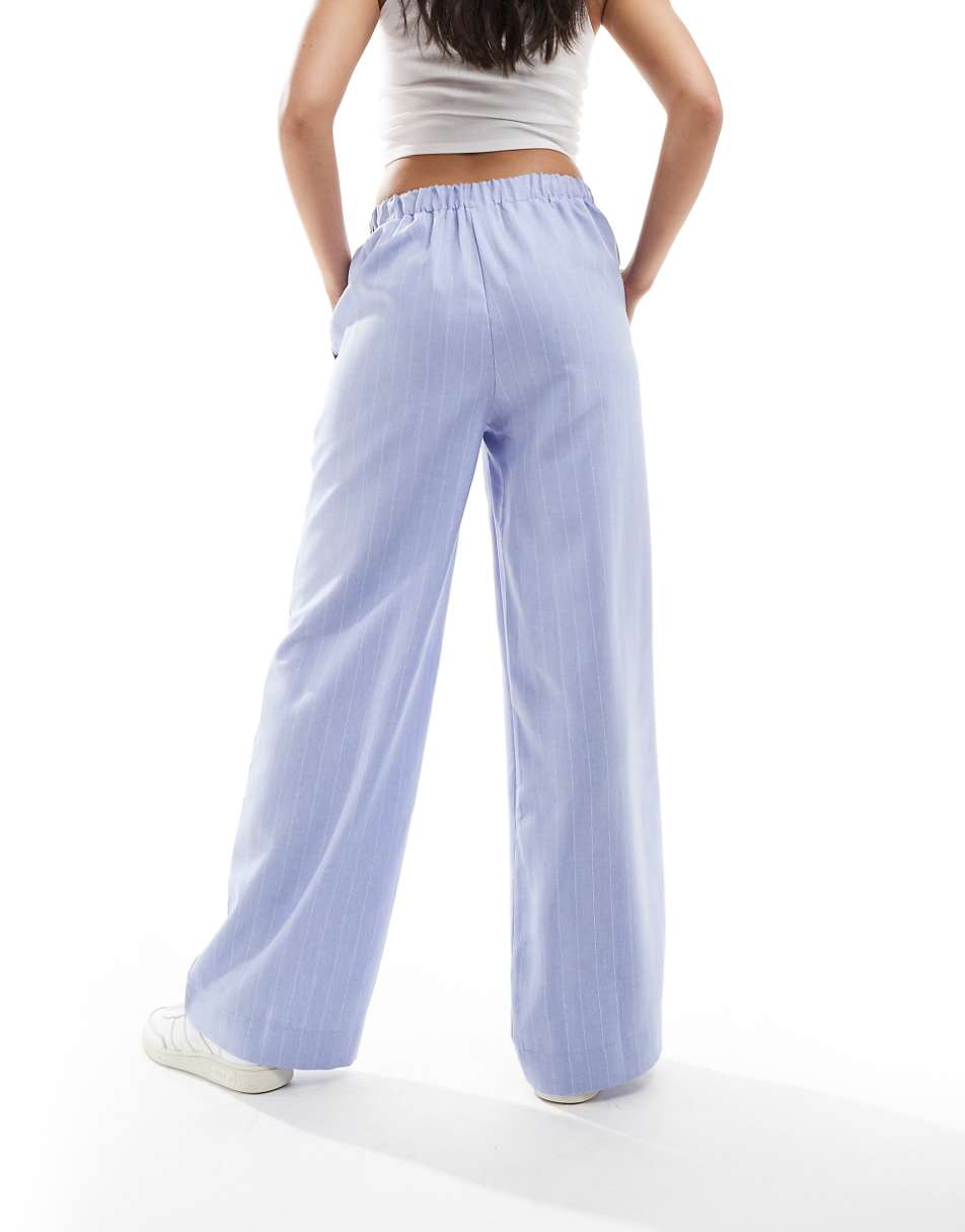 ASOS DESIGN tailored pull on pants in blue and white stripe