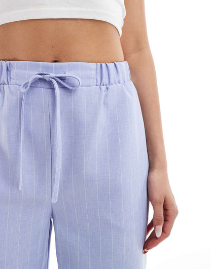 ASOS DESIGN tailored pull on pants in blue and white stripe