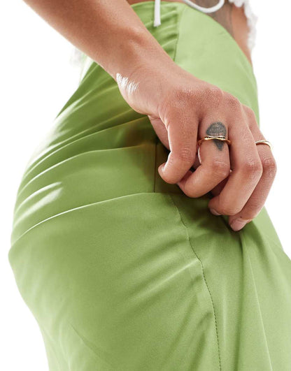 Monki midi satin skirt in light green