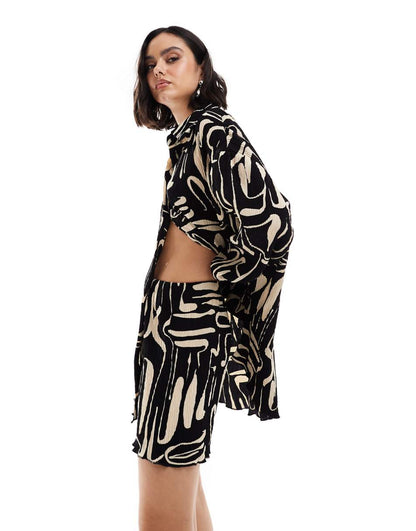 Extro & Vert plisse shorts in camel and black abstract print - part of a set