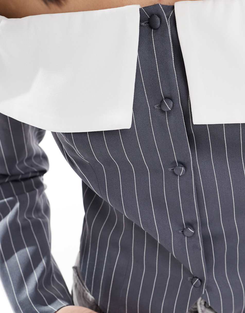 Extro & Vert corset bandeau blazer top in gray stripe