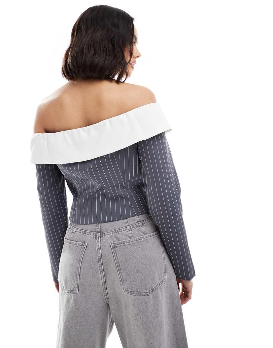 Extro & Vert corset bandeau blazer top in gray stripe