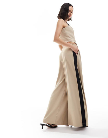 Extro & Vert high waist pleated palazzo pants in stone & black - part of a set