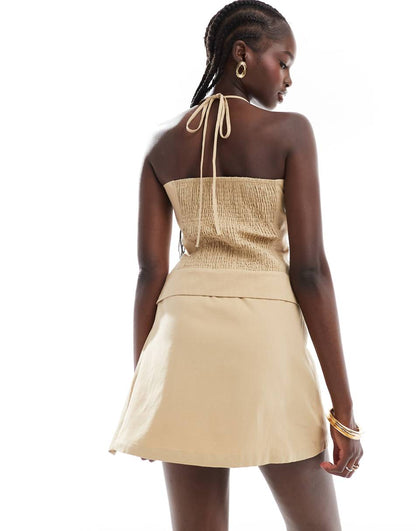 Extro & Vert strappy tie skirt mini dress in stone