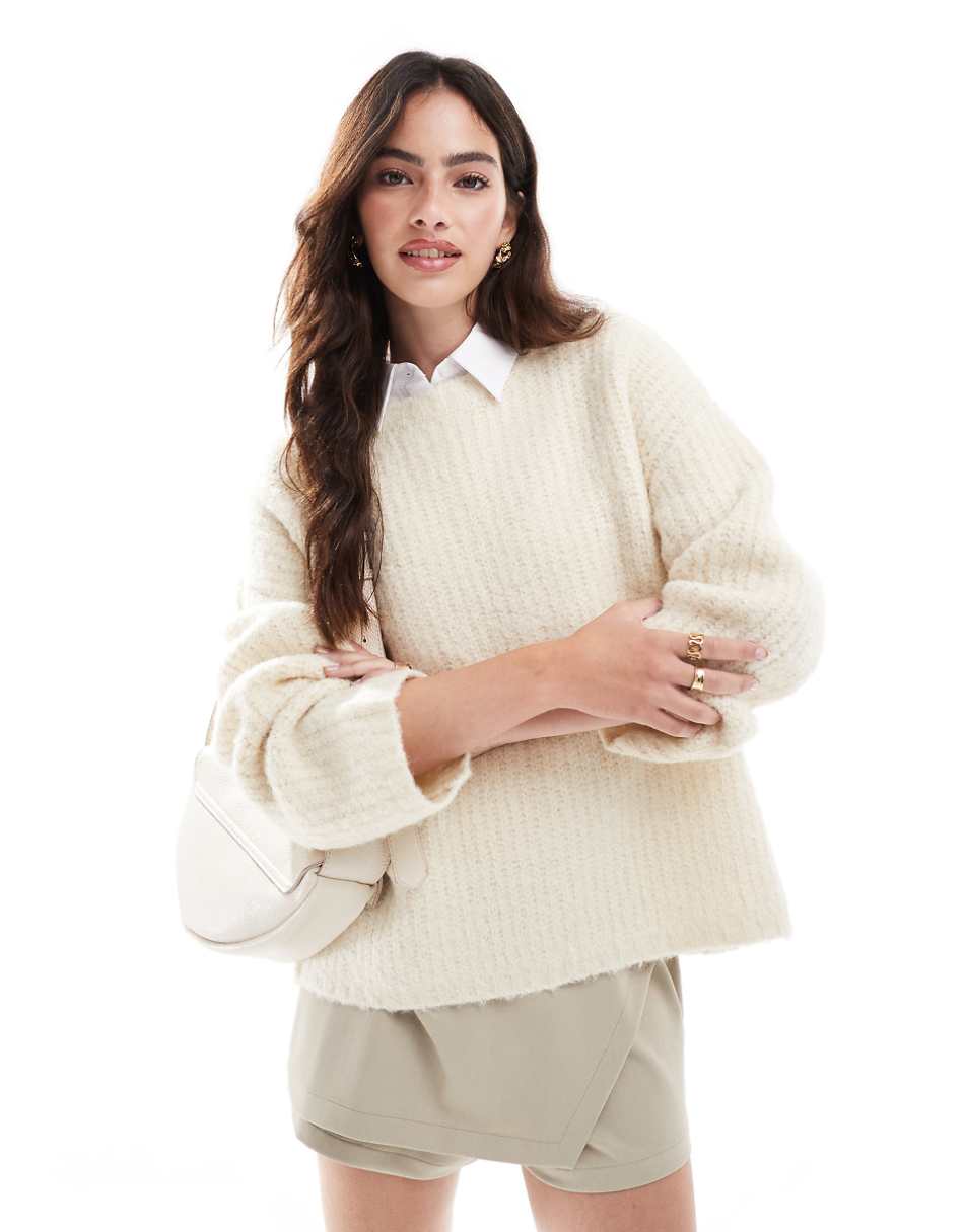 4th & Reckless wool mix textured rib wide sleeve sweater in cream