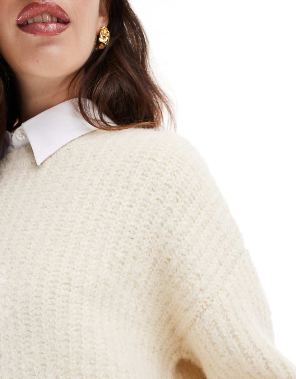 4th & Reckless wool mix textured rib wide sleeve sweater in cream