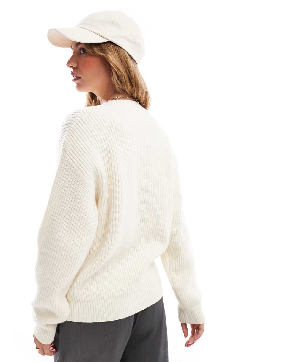 4th & Reckless knit rib logo crew neck sweater in cream