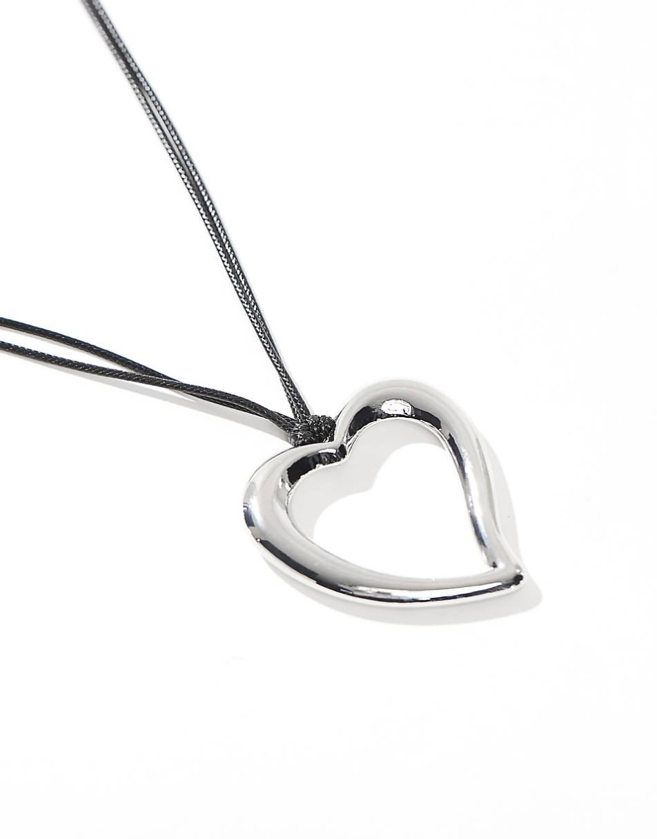 ASOS DESIGN necklace with cord detail and oversized heart in silver tone