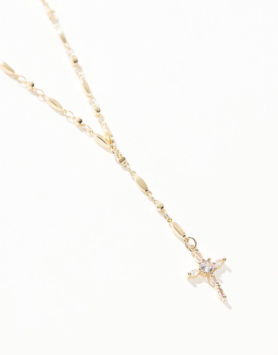 ASOS DESIGN necklace with crystal cross detail in gold tone