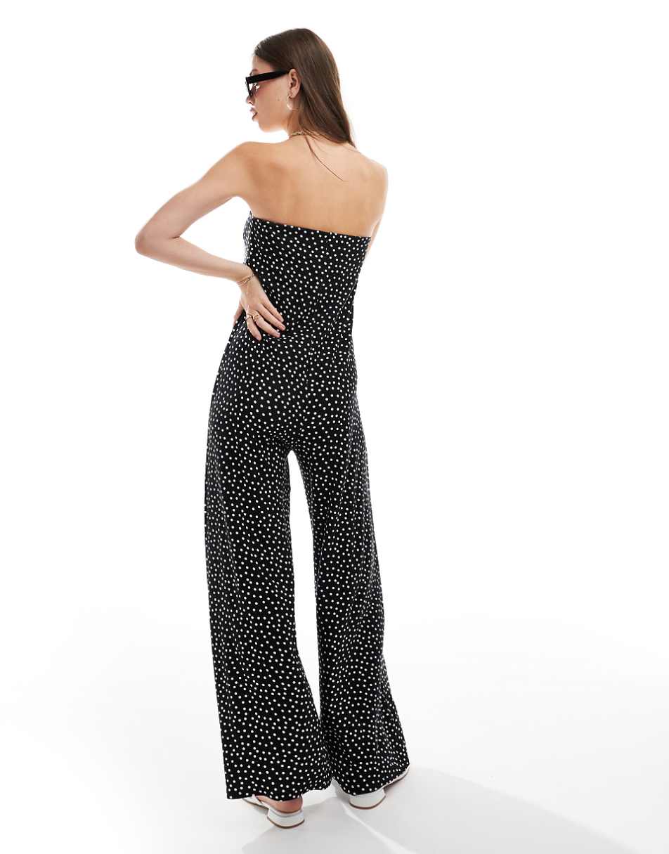 ASOS DESIGN bandeau jumpsuit in mono spot print