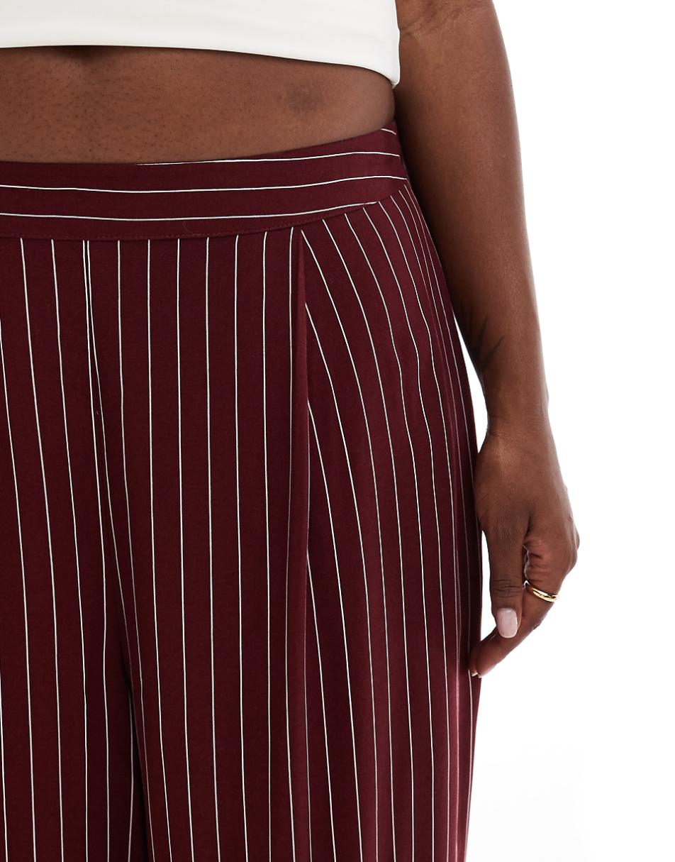 ASOS DESIGN Curve basic pull on pants in burgundy stripe