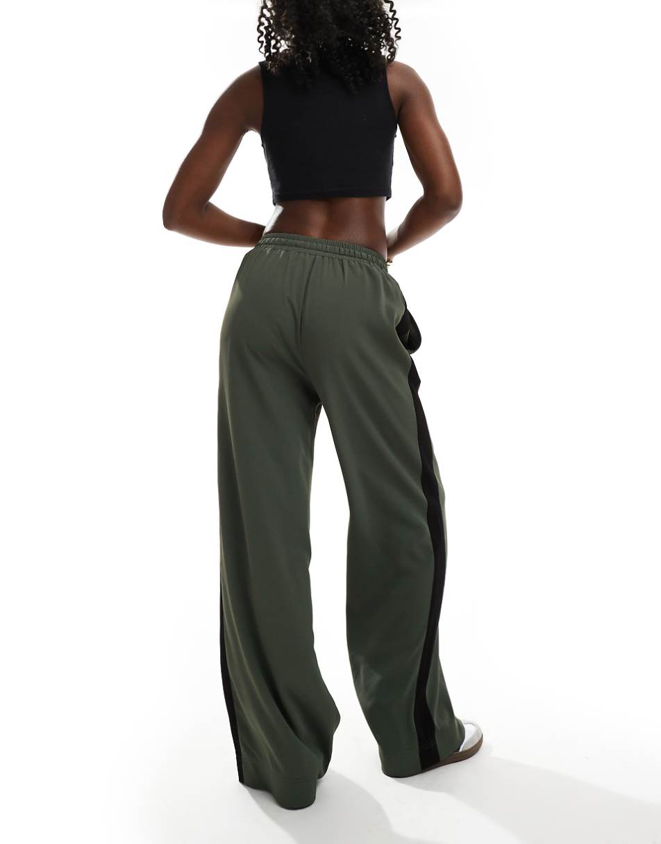 ASOS DESIGN contrast panel wide leg pull on pants in olive