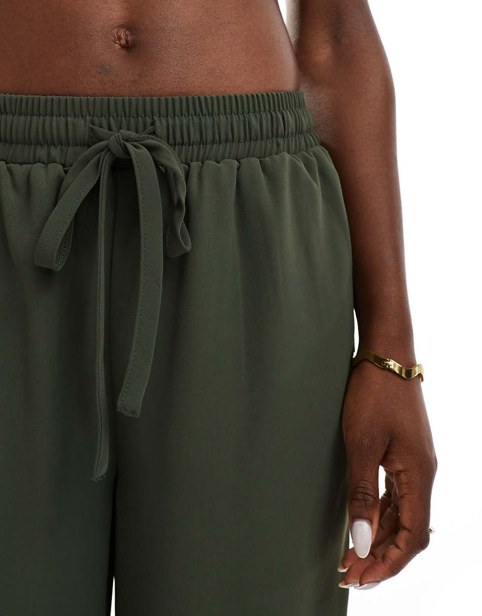 ASOS DESIGN contrast panel wide leg pull on pants in olive