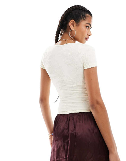 Free People textured square neck top in ivory