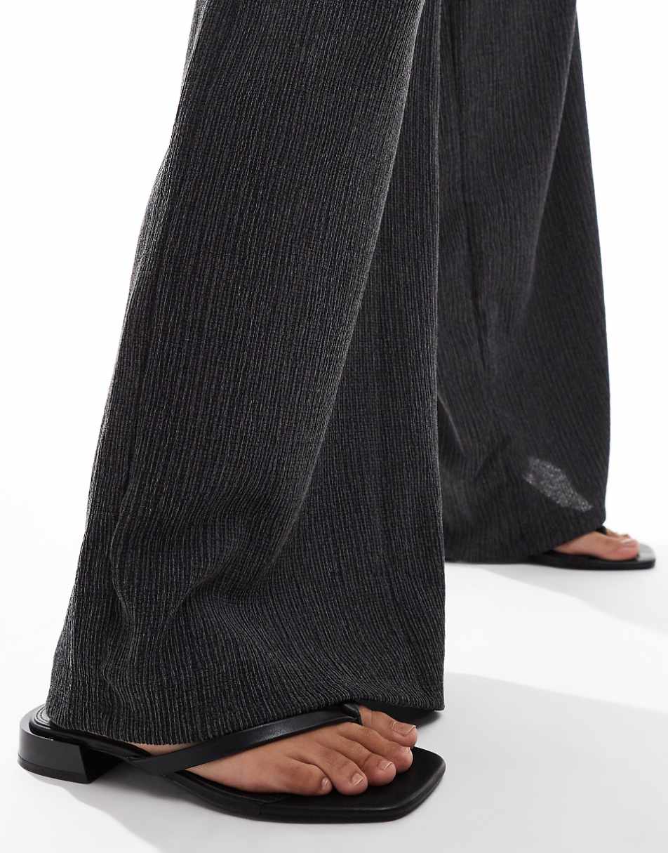 Pull&Bear textured wide leg drawstring pants in charcoal gray