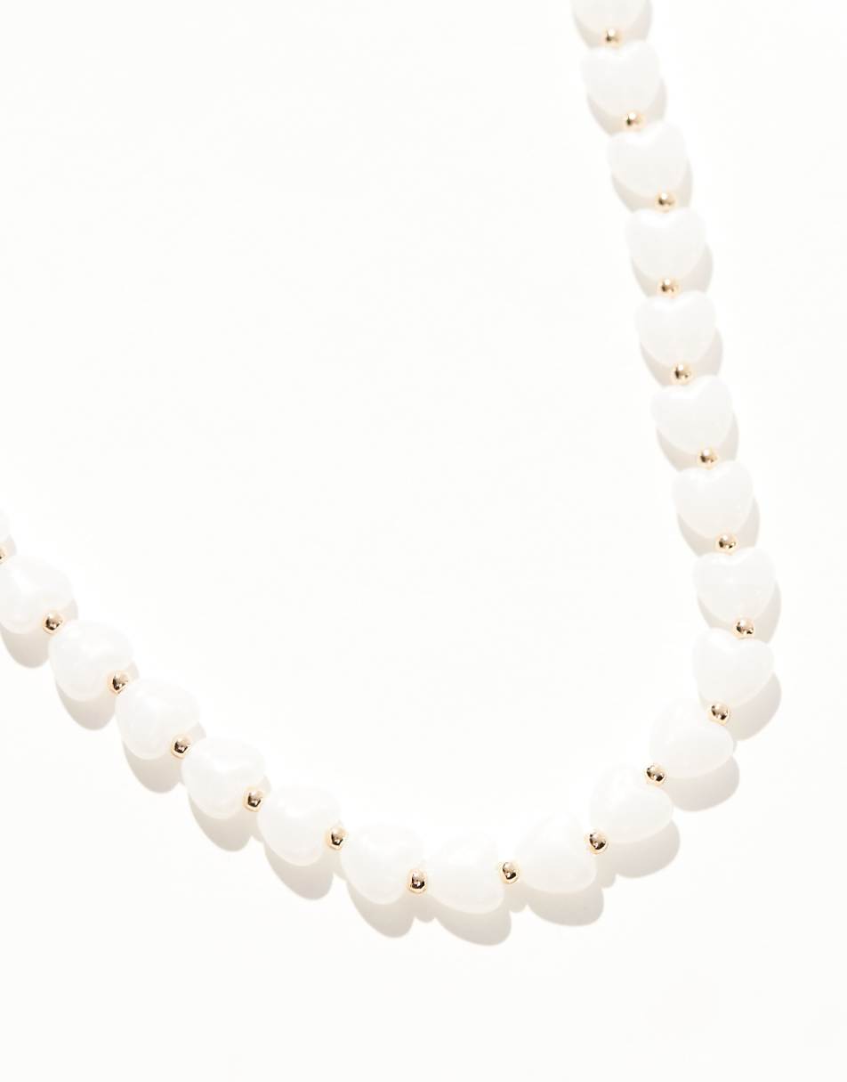 ASOS DESIGN short necklace with faux pearl heart design