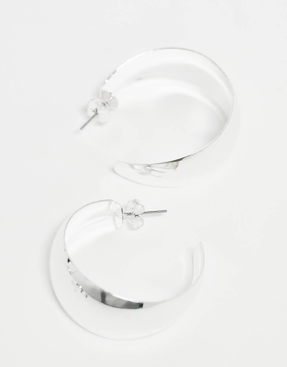 Monki 3 pack chunky wide hoops in silver