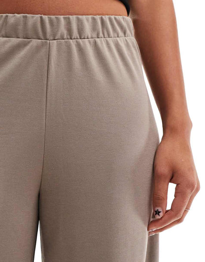 Monki super soft low waist wide leg jersey pants in beige