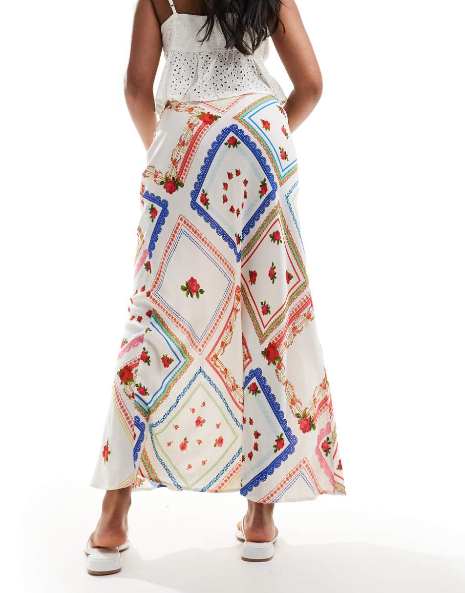 ASOS DESIGN linen-look bias cut maxi skirt in picnic print - part of a set