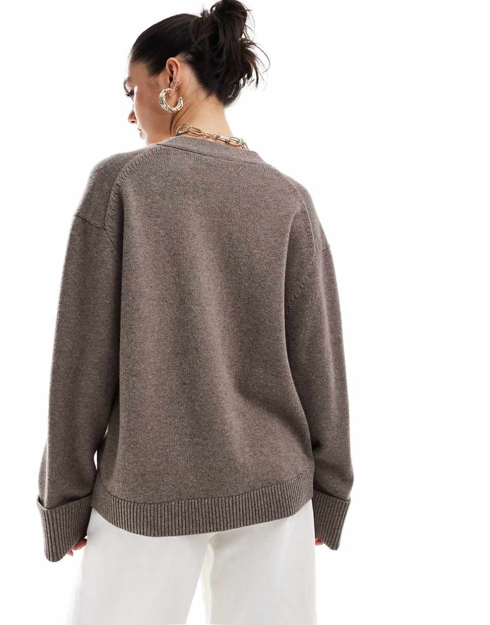 & Other Stories exclusive wool blend cardigan with cuffed sleeves in mole brown