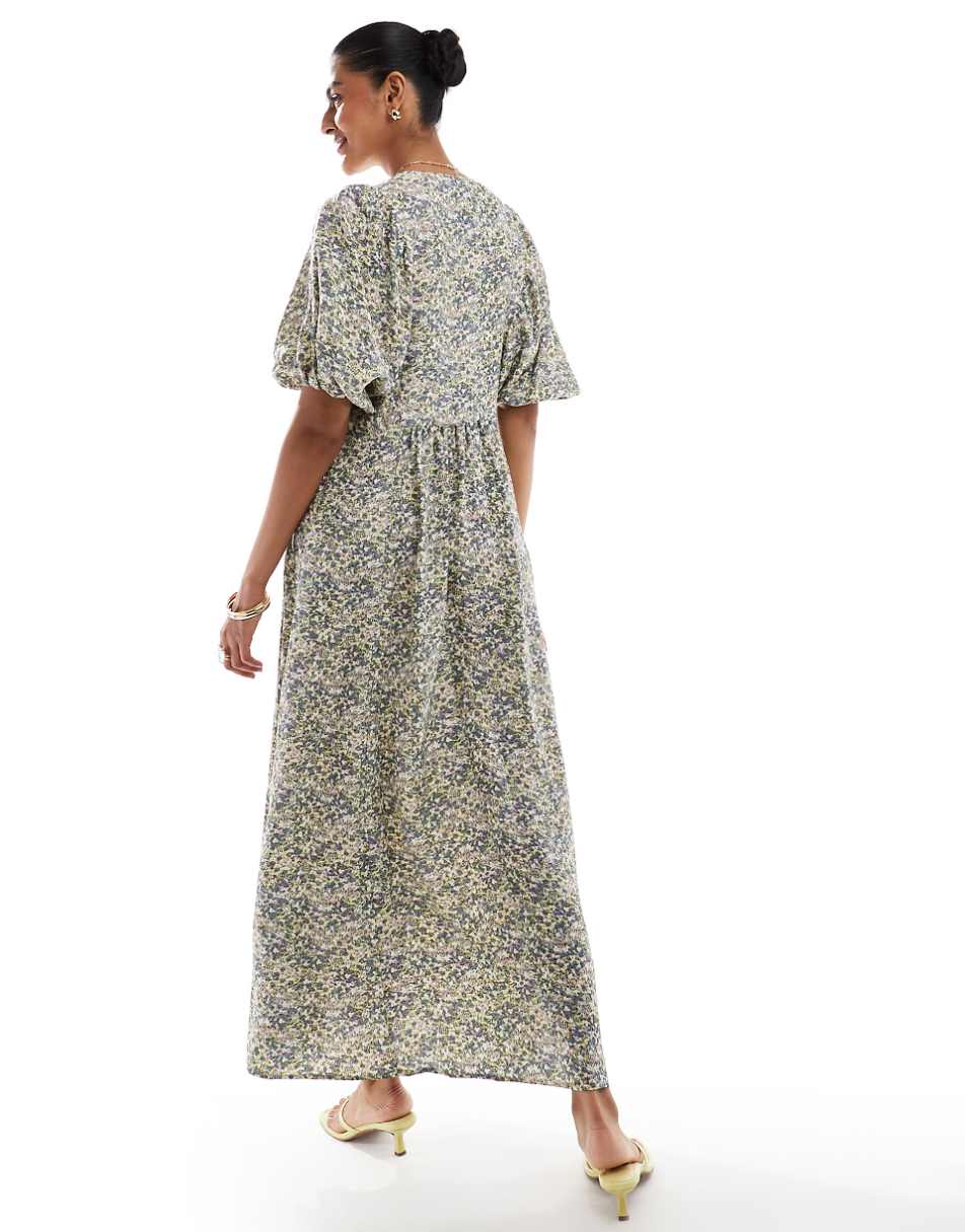 & Other Stories maxi dress with volume sleeves in muted floral jacquard print