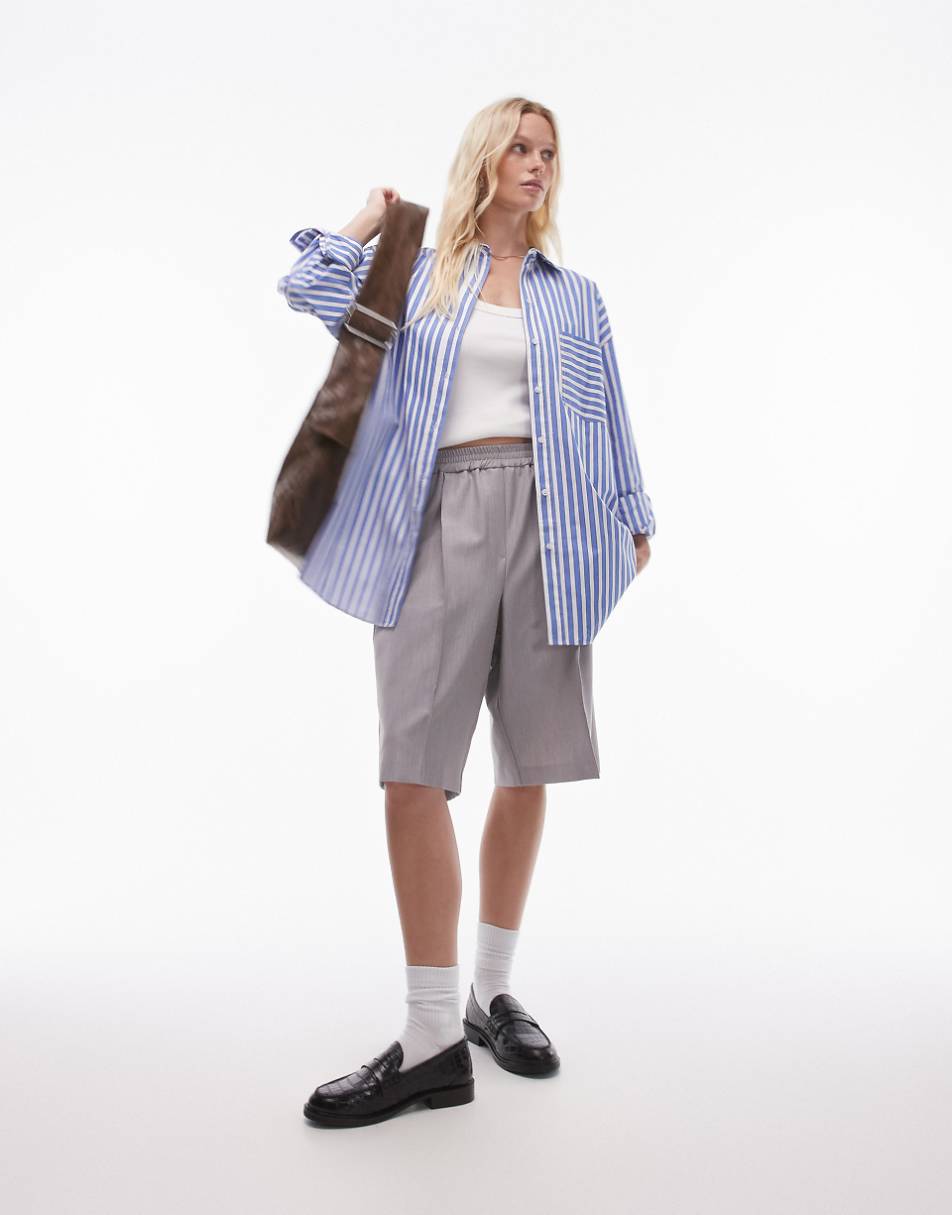 Topshop oversized shirt in blue wide stripe