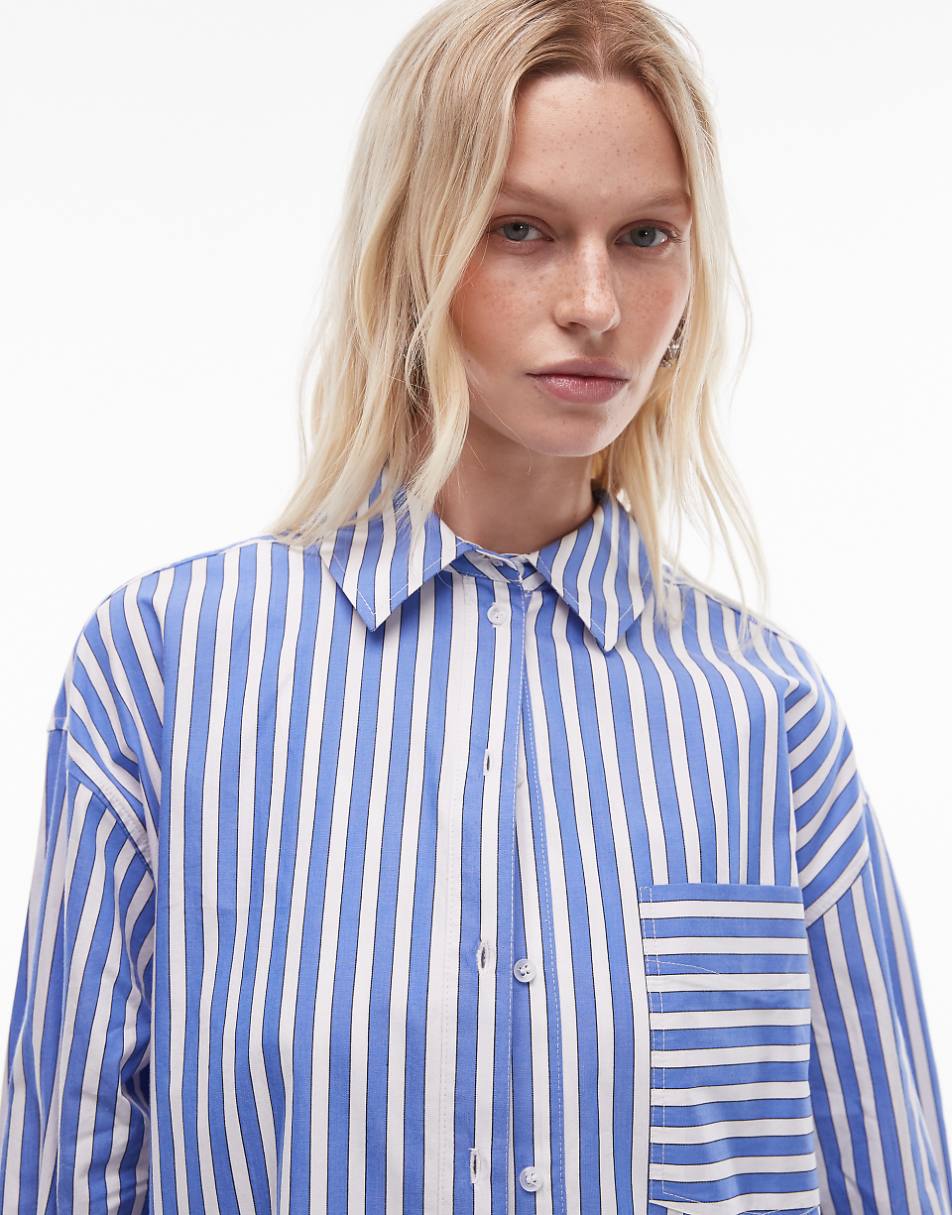 Topshop oversized shirt in blue wide stripe