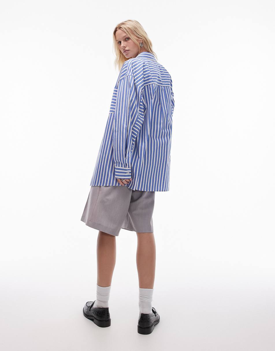 Topshop oversized shirt in blue wide stripe