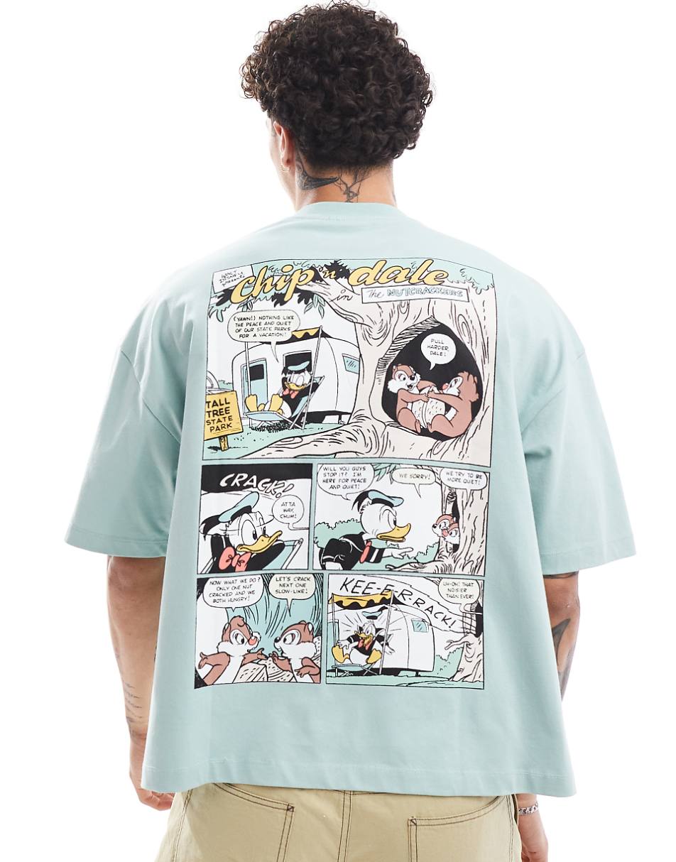 ASOS DESIGN Disney unisex oversized boxy T-shirt with Chip & Dale comic prints in blue