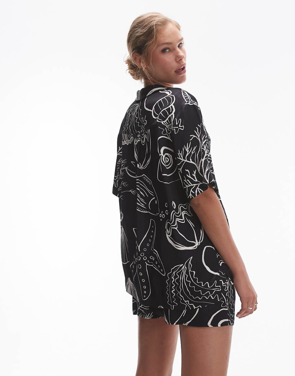 Topshop satin printed shell shirt in black - part of a set